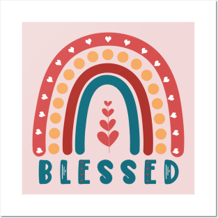 Blessed Boho Rainbow with Hearts, Dots and Heart Shaped Leaves Posters and Art